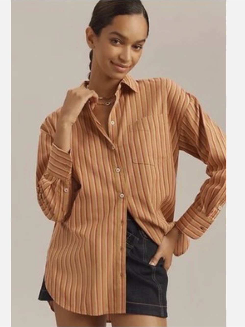 Maeve by Anthropologie the Bennet Button-Down oversized striped Shirt size xs